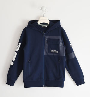 Boys' sweatshirt with hood and applications BLUE