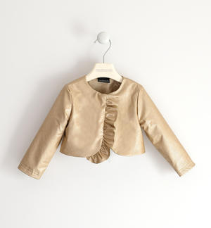 Short body jacket for girls in shiny fabric BROWN