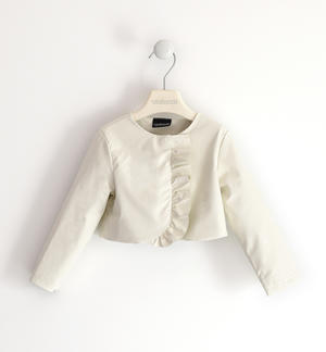 Short body jacket for girls in shiny fabric CREAM
