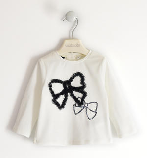 Girl's t-shirt with sequin bow CREAM