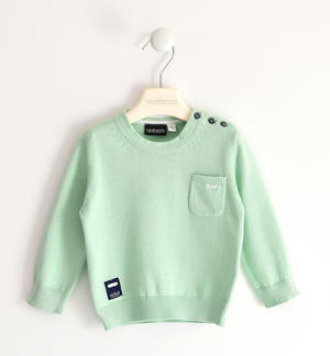 100% cotton knitted crew-neck sweater for boys with breast pocket GREEN