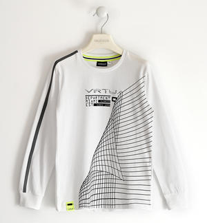 100% cotton long sleeve t-shirt with print WHITE