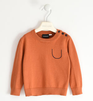 Boy's knit sweater with embroidery BROWN