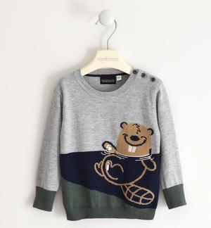 Boy's knit sweater with beaver GREY