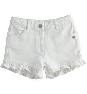 High waist shorts for girl with flounce WHITE