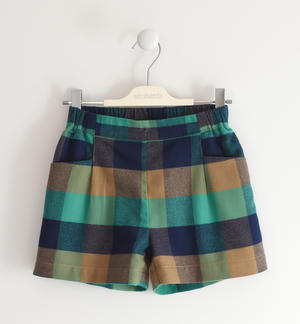 Girl's check-pattern, 100% cotton shorts GREEN