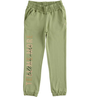 Laminated print trousers for girl GREEN