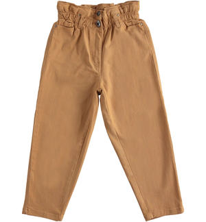 Little girl trousers with gathered waist BROWN