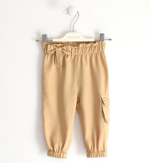 Girl's trousers in 100% lyocell with side pocket BEIGE