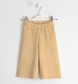 Girl's ribbed chenille trousers BEIGE
