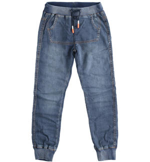 Soft denim boys trousers with kangaroo pocket BLUE
