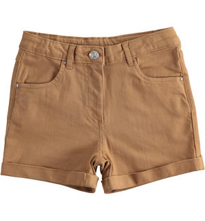 High-waisted short trousers for girls BROWN