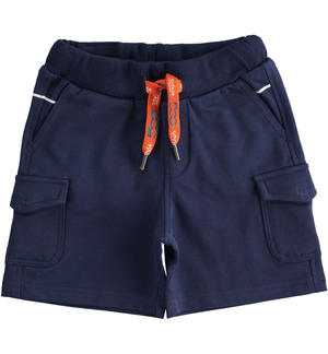 Pantalone corto per bambino con tasche 100% felpa cotone organico Fiat Nuova 500 BLU
