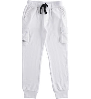 Cargo model fleece trousers with nylon pocket WHITE