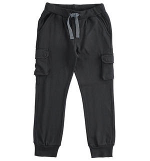 Cargo model fleece trousers with nylon pocket BLACK