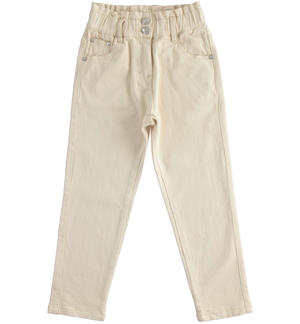 Twill trousers with curled waist BEIGE