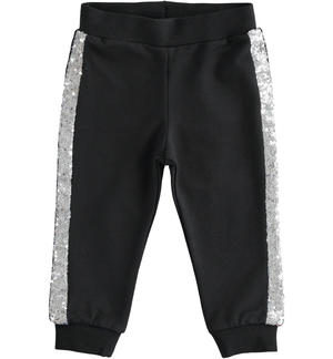 Girl's tracksuit trousers with sequin band BLACK