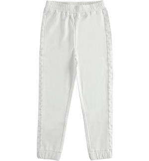Girl's fleece trousers with side band WHITE