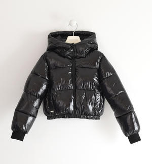 Girl's shiny fabric padded jacket BLACK