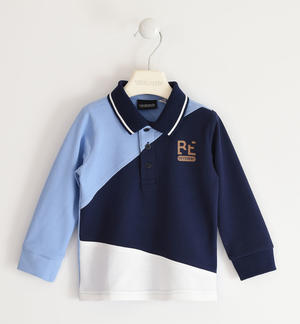 Long-sleeved polo shirt for boys 100% cotton with embroidery BLUE