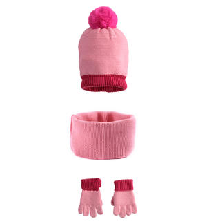 Girl's hat, scarf and gloves set PINK