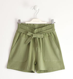 Little girl shorts with bow and maxi pockets GREEN