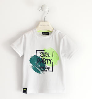 100% cotton boy t-shirt with fluo details WHITE