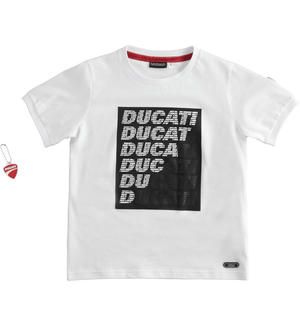 100% cotton boy T-shirt with Sarabanda meets Ducati print WHITE
