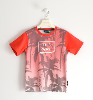 100% cotton T-shirt for boys with palm trees PINK