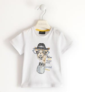 T-shirt 100% cotone con stampa simpatico cammello per bambino BIANCO
