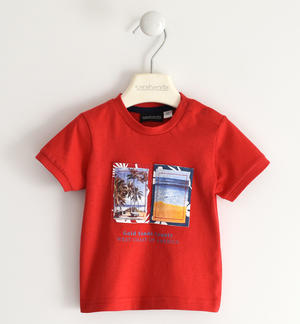 100% cotton T-shirt for boys with photographic print RED