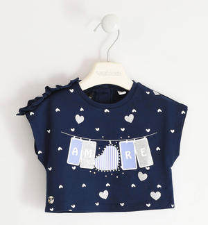 Girl t-shirt with glitter hearts BLUE