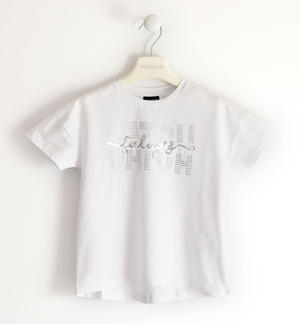 Little girl t-shirt with glitter, rhinestones and sequin embroidery WHITE