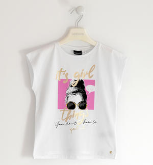 Little girl t-shirt with laminated photographic print WHITE