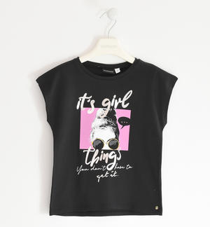 Little girl t-shirt with laminated photographic print BLACK