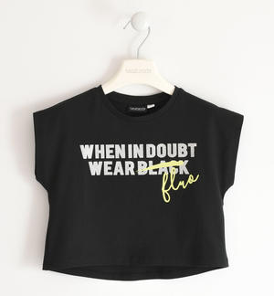 Little girl t-shirt with glitter and fluo print BLACK