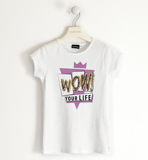 Little girl t-shirt with different glitter prints WHITE