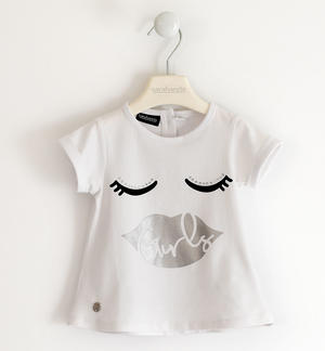 Little girl t-shirt with rhinestones and laminated print WHITE