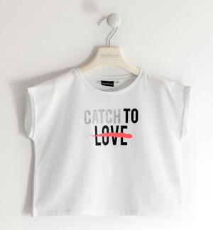 T-shirt for girls with glitter and fluo print WHITE