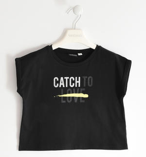 T-shirt for girls with glitter and fluo print BLACK