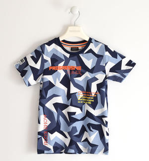 T-shirt bambino 100% cotone fantasia geometrica BLU