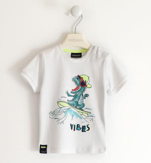 100% cotton t-shirt with dinosaur theme WHITE