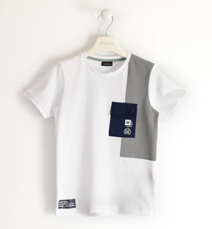 100% cotton t-shirt for boys with breast pocket WHITE