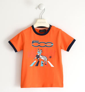 Fiat Nuova 500 organic cotton T-shirt for boys with zebra and photosensitive print ORANGE