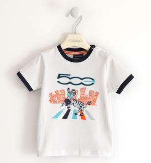 Fiat Nuova 500 organic cotton T-shirt for boys with zebra and photosensitive print WHITE
