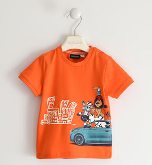 Fiat Nuova 500 organic cotton T-shirt for boys with photosensitive print ORANGE