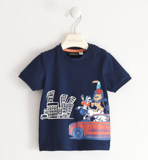 T-shirt in cotone organico per bambino con stampa fotosensibile Fiat Nuova 500 BLU