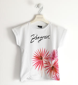 T-shirt for girls with gathered hem WHITE