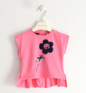 T-shirt for girls with gathered flounce FUCHSIA