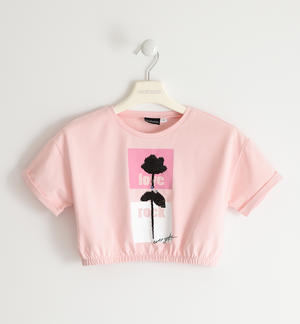 T-shirt for girls with elastic hem PINK